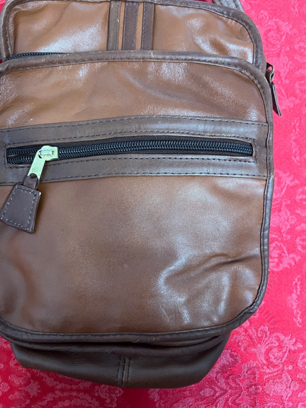 Vintage Land Brown Leather Crossbody Shoulder Bag Multi Pocket Travel Organizer - Picture 2 of 12